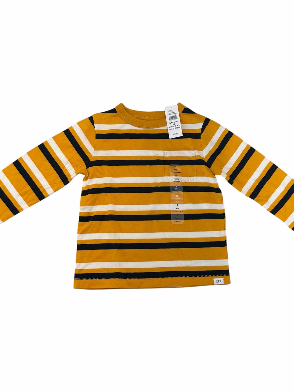 GAP Baby Mustard with B & W Striped Long Sleeve Cotton Crewneck Shirt Sz 2 NWT